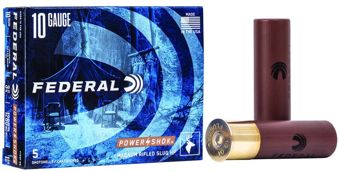 FEDERAL POWER SHOK AMO RIFLED SLUG 10GA 3 1/2" 1 3/4OZ 5RD (50 BOX CASE)