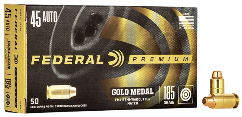 The Ultimate Firearm Destination in Louisiana - near Alexandria LA Federal GM45B Premium Gold Medal 45ACP 185gr Full Metal Jacket Semi Wadcutter 50 Per Box/20 Case
