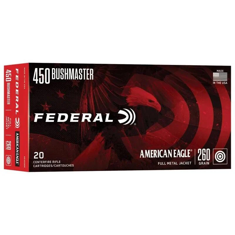The Ultimate Firearm Destination in Louisiana - near Alexandria LA Federal American Eagle Rifle Ammunition .450 Bushmaster 260gr FMJ 2040 fps 20/ct