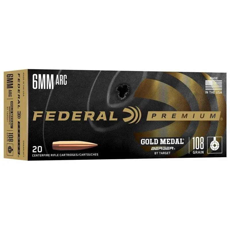 The Ultimate Firearm Destination in Louisiana - near Alexandria LA Federal Gold Medal Berger Rifle Ammunition 6mm ARC 108gr OTM 2950 fps 20/ct