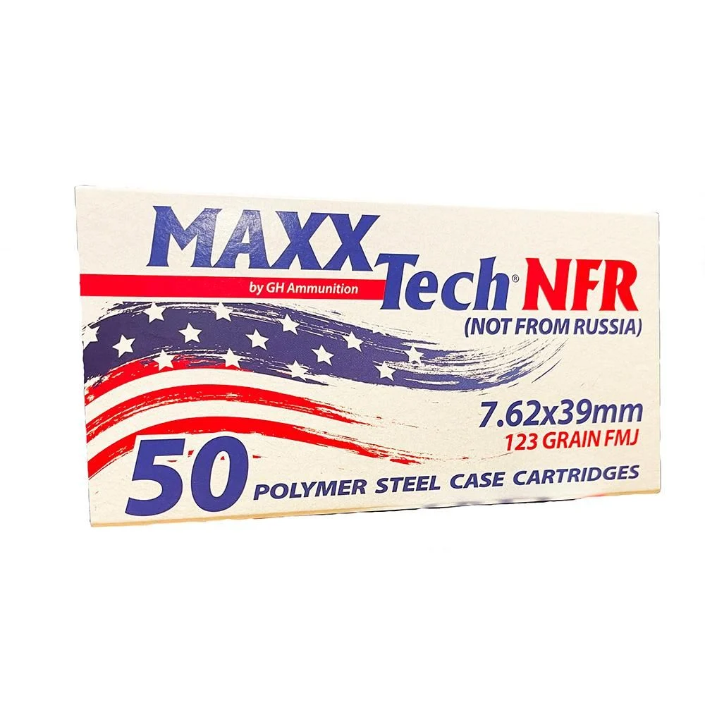 The Ultimate Firearm Destination in Louisiana - near Alexandria LA Maxxtech NFR Steel Case Rifle Ammunition 7.62x39mm 123gr FMJ Boxer Primed 2330 fps 50/ct